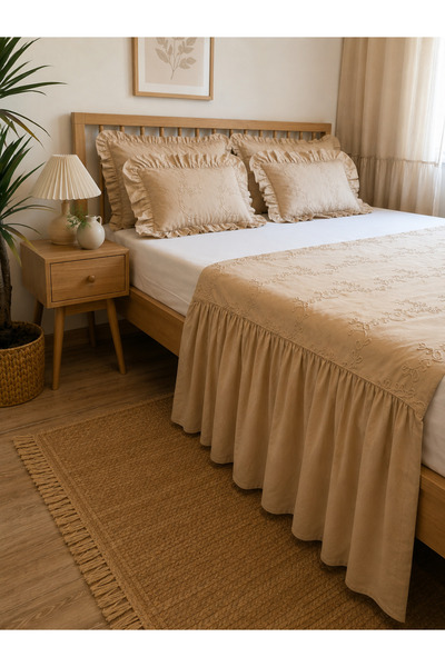 Decamor home Set de 5 piese cu detalii brodate, culoare bej, cuvertură de pat...