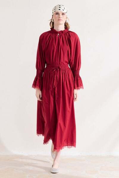 ASEDE Lace Button Detailed Lined Voile Blouse Skirt Set