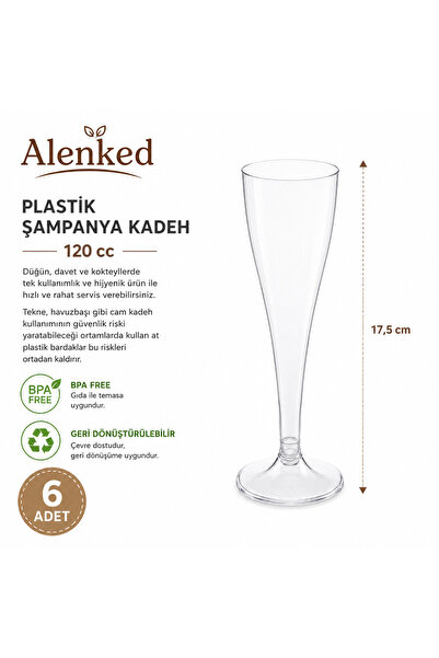 alenked Plastik Şampanya Kadehi 120 cc Şeffaf Ayaklı - 6'lı