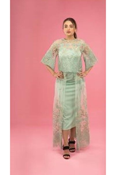 FIRST STYLE Green Color High-Quality Set with Embroidered Tulle Material