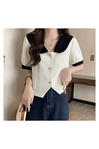 banessa Vintage Knitwear Women's T-Shirt with Baby Collar Detail