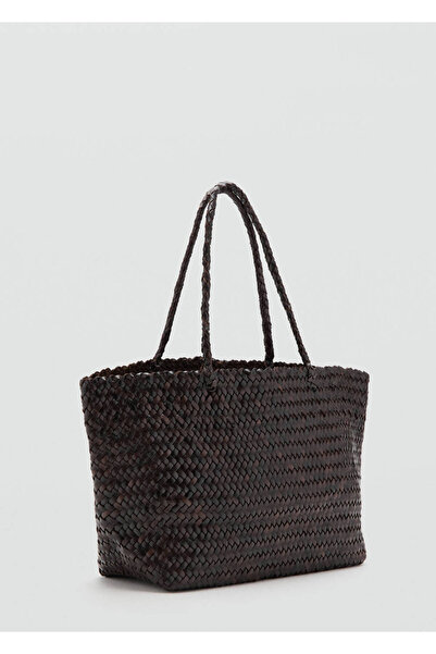 MANGO Woman Örgü desenli deri shopper çanta