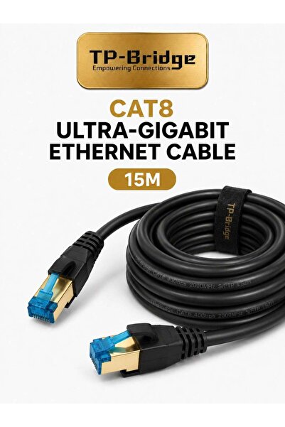 TP-BRIDGE كابل إيثرنت CAT8 بطول 15 متر - 24AWG نحاس OFC S/FTP LSZH 2000 ميجاه...