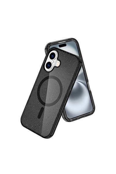 UnDePlus Apple iPhone 16 Kılıf M-Safe Şarj Özellikli Simli Sert Şeffaf Allsta...