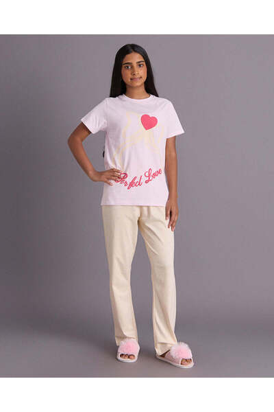 REDTAG Senior Girls White Short Sleeve Pajama Set