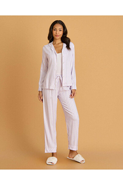 REDTAG Women White and Pink And Striped Pyjama Set 2 Piece