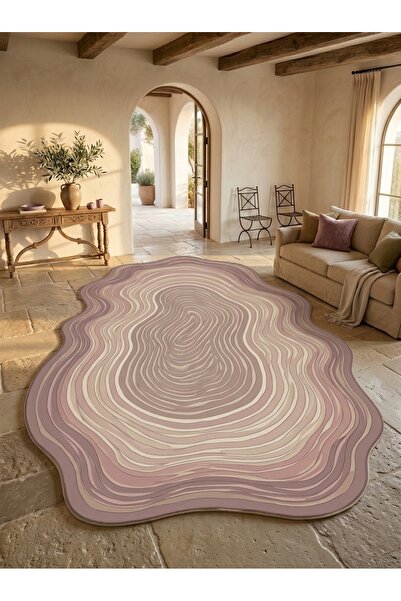 Rugs Modern Halı SDT Doğal Ağaç Kesiti Desenli Pembe Mor Tonlu Dokuma Taban D...
