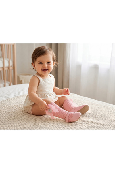 Nimini Kids Düz Fitilli Diz Altı Çorap Kız Bebek Çorap