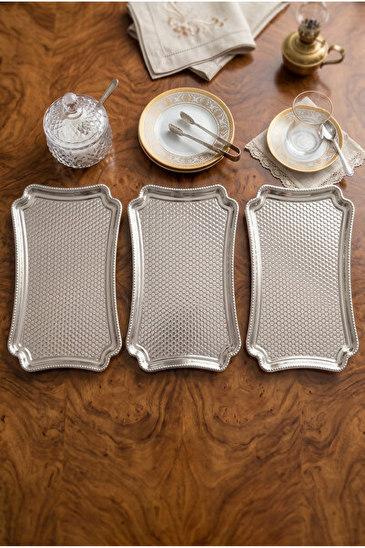 AKSESUAR EVRENİ Falze Silver Stainless Steel 3-Piece Coffee Presentation Tray...