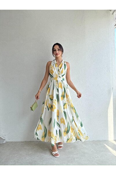 Mooi Butik SUNRİSE Maxi Elbise 7868 - Sarı