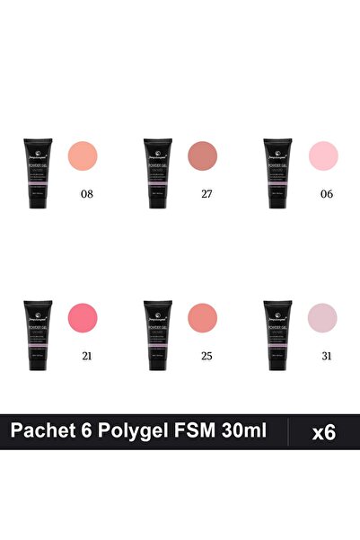 FSM Set 6 Polygel 30ml - Nr.08, Nr.27, Nr.06, Nr.21, Nr.25, Nr.31