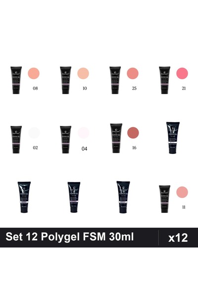 FSM Set 12 Polygel 30ml - Nr.02, Nr.04, Nr.08, Nr.10, Nr.14, Nr.15, Nr.16, Nr...