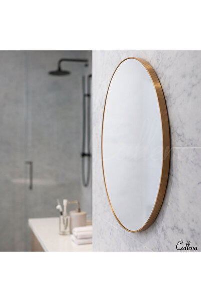 Callena Oglindă rotundă de 40cm, montată pe perete, decorativă, pentru hol, dormitor, cu ramă din aluminiu, finisaj metalic bronz periat.