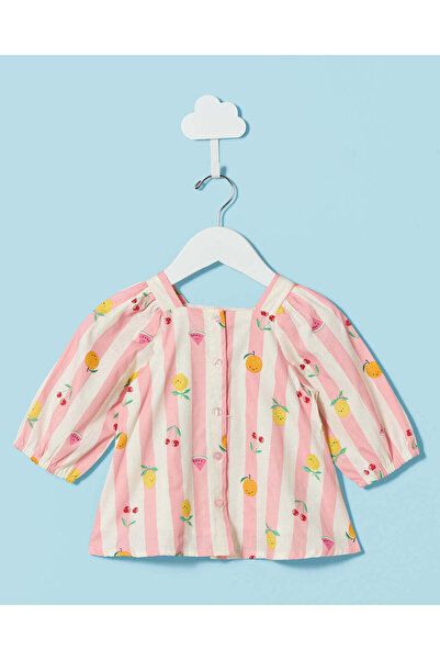 REDTAG Infant Girls Pink Striped Printed Blouse
