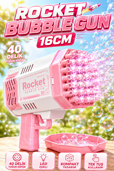 YILDIRIM OYUNCAK LED Işıklı Köpük Tabancası 16cm - Rocket Bubble Gun 40 Delik...