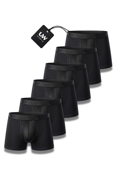 UNDERWORLD Erkek 6'lı Paket Siyah Likralı Pamuklu Premium Boxer Seti