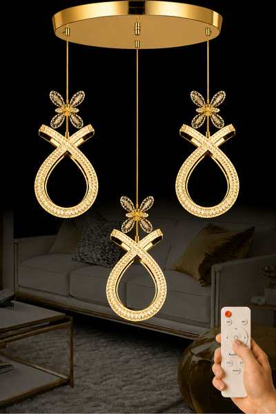 Luna Lighting Karuna Model 3 lü Gold Kaplama 3 RENK Kumandalı Salon Mutfak Ot...
