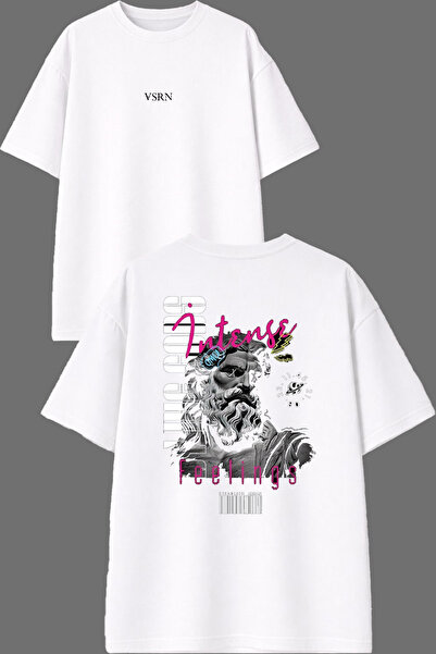 VSRN Bearded Man Design Front and Back Printed White Oversize T-Shirt