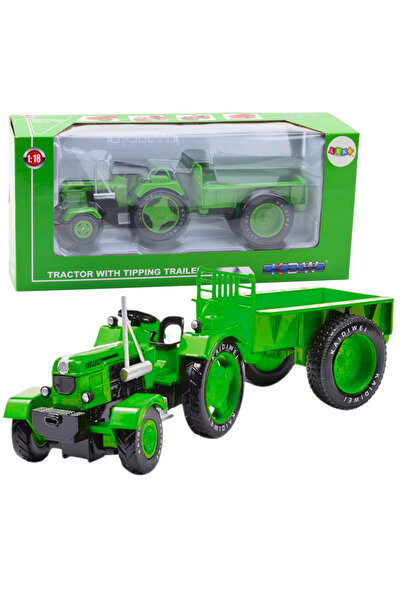 LeanToys Tractor agricol cu remorcă metalică verde 1:18