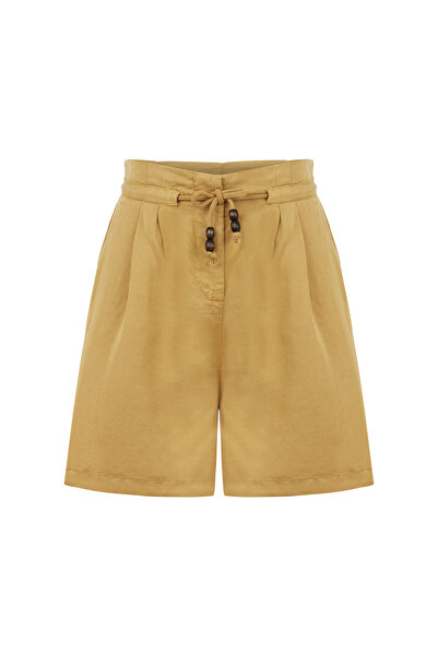 Mudo Women's Beige Color Short Shorts with Tie Detail