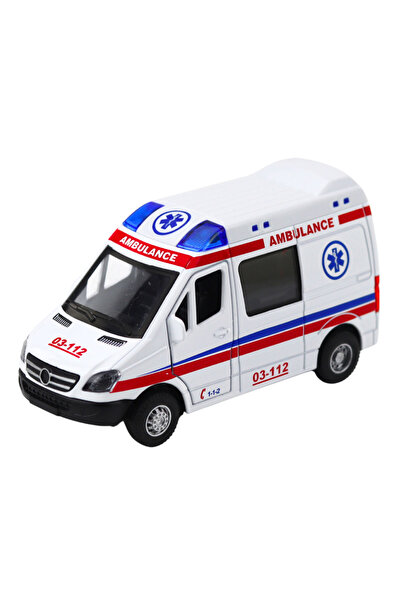 LeanToys Ambulanță metalică cu mecanism Pull Back