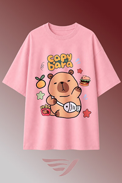Velostra Unisex Cute Capybara Printed Oversize Crew Neck Cotton Daily Use Com...