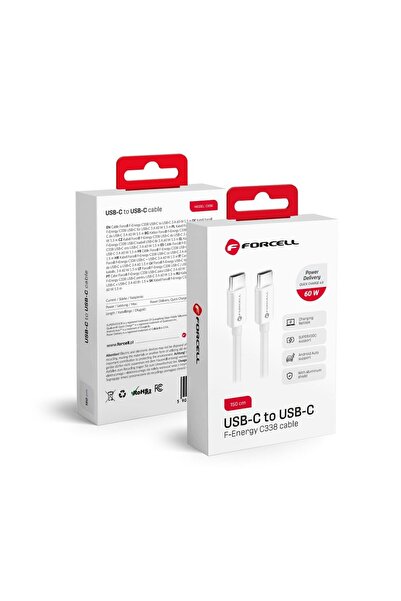 Forcell Cablu USB F-ENERGY C338 Tip C la Tip C PD QC4.0 3A 60W 1,5 m bia≈Çy