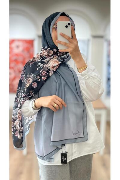 e.m ipek Floral Degrade Soft Shawl - Gray