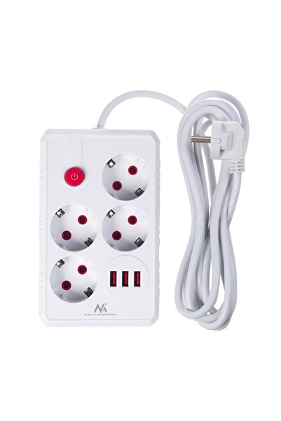 Maclean Prelungitor cu 4 prize + 3 porturi USB, 110-240V AC 50/60HZ, 2.1A MAX...