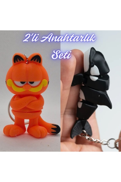 3DAtölyeMaker Blue Garfield and Black Flexible Whale Keychain