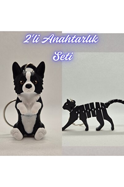 3DAtölyeMaker Black Border Flexible Dog and Black Flexible Cat Keychain