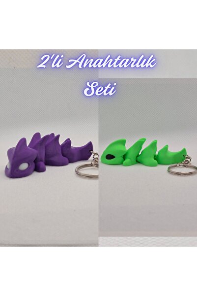 3DAtölyeMaker Purple Flexible Dragon and Green Flexible Dragon Keychain