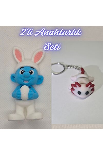 3DAtölyeMaker Light Blue Smurfs and Light Pink Flexible Axolotl Keychain