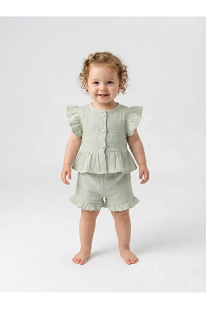 Generic Brand 6/24 Month Button Detailed Muslin Fabric Baby Set