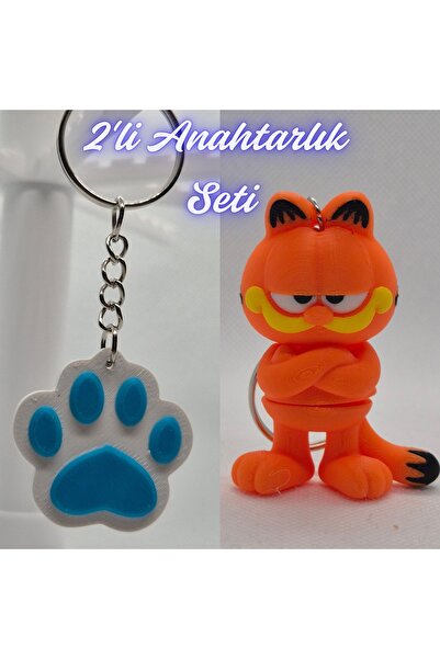 3DAtölyeMaker Light Blue Cat Paw and Blue Garfield Keychain
