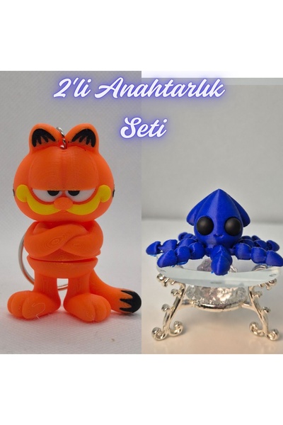 3DAtölyeMaker Blue Garfield and Blue Squid Keychain