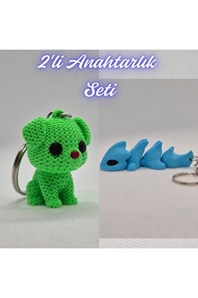 3DAtölyeMaker Light Green Knitted Patterned Dog and Light Blue Flexible Drago...