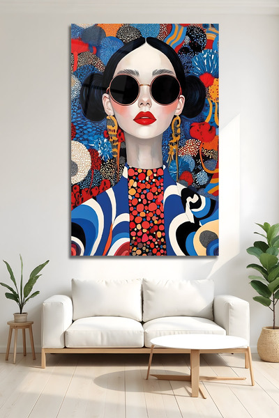 AltmışAltı Lüks Cam Tablo Pop Art Gözlüklü Kadın Portresi Modern Salon Duvar ...