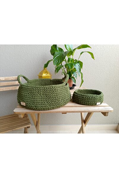 magichealthy 2 Handmade Storage Baskets, 2 Sizes, Round Woven Crochet Basket,...