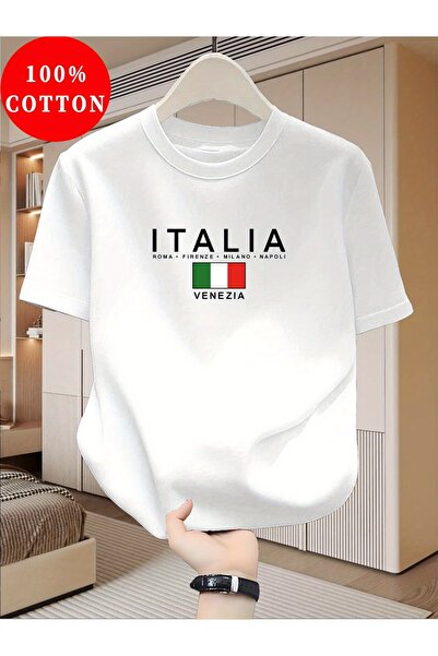 PAVRO Unisex Άνετο T-shirt με μικτό σχέδιο και στάμπα