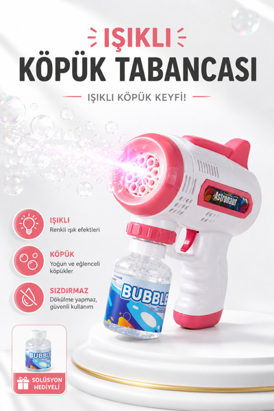 NeoThings Pilli Led Işıklı Köpük Tabancası Bubble Gun LED Efektli Köpük Oyunc...