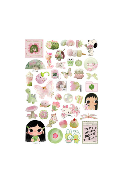 Ororabutik Set de 41 de autocolante Strawberry Matcha Pink Green - Set de eti...