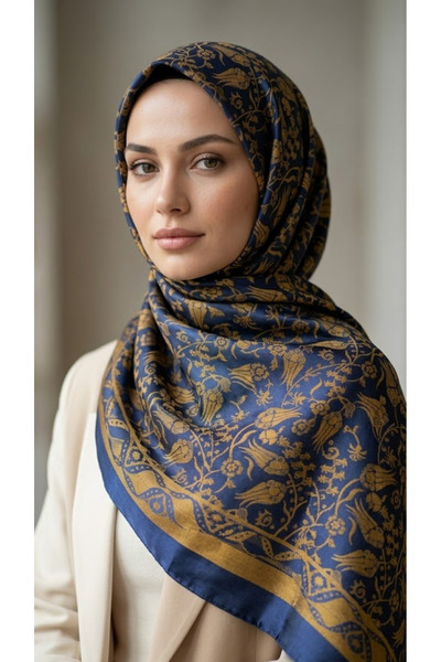 Dervişan İpekçilik %100 Saf İpek Çift Taraflı Eşarp 95x95 cm Kaymaz Tok Duruş...