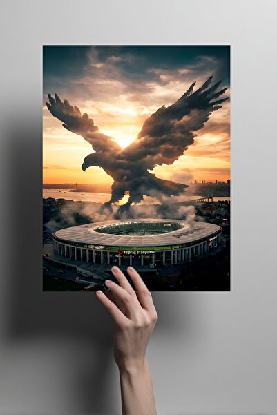 Metalino Kartal Şeklinde Bulut Taraftar Metal Poster – Siyah Beyaz Stadyum De...