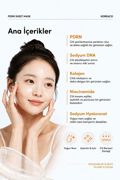 KOREACO PDRN Sheet Mask | Dolgun ve Canlı Cilt Görünümüne Yardımcı Maske