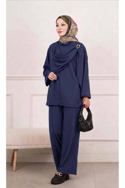 yussewear Yw Women's Shoulder Buckle Ayrobin Fabric Tunic Pants Double Set
