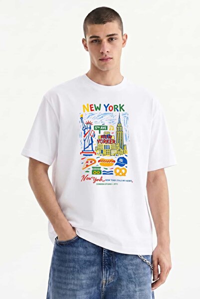 Coredra Tricou pentru bărbați New Yorker Oversize Fit - Alb - C101
