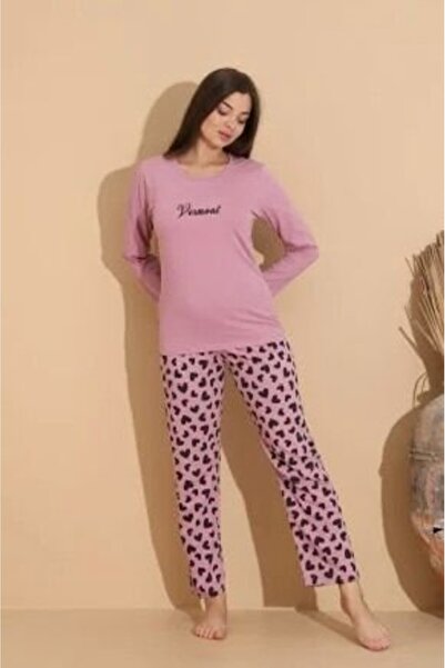 Serena Pijama damă mov cu imprimeu vermont cu pantaloni lungi cu buline – 100...