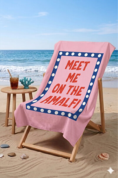 ASDİVA Meet Me on the Amalfi Written Pink Design Beach Towel 75X150