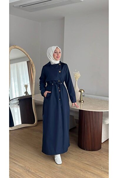 Esra Butik78 Şık Kesim Astarlı Trençkot – Kendi Kumaşından Kemerli Tesettür M...